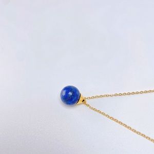 3D Round Lapis Lazuli Pendant 18K Real Gold Plated Necklace